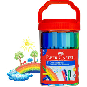 Faber-Castell Connector Pen Colour Markers, Assorted Tub of 50 (11-155552)