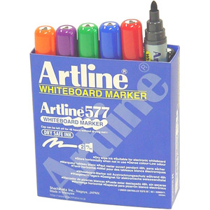 ARTLINE 517/577 WHITEBOARD MARKERS Drysafe Med Bullet 8 Assorted Colours, Bx12