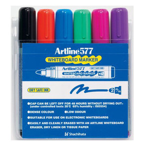 ARTLINE 517/577 DRYSAFE WHITEBOARD MARKERS Medium Bullet wallet  6 Assorted