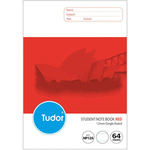 TUDOR NOTEBOOKS NSW PRIMARY 64Pg 250x176 12mm Ruled Red 197744