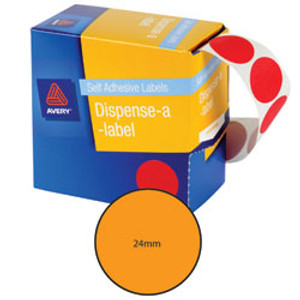 AVERY DMC24O DISPENSER LABEL Circle 24mm Orange, Pk500