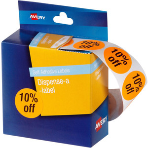 AVERY DISPENSER LABELS PRINTED 10% Off Orange/Black 24mm Dia 24mm Diameter Box of 500