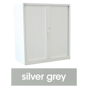 STEELCO TAMBOUR DOOR CUPBOARD 2 Shelf Silver Grey H1015xW1200xD463mm