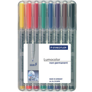 STAEDTLER 316 LUMOCOLOR PENS Non-Perm Fine 0.6mm (Wallet of 8)