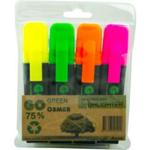 OSMER RECYCLED HIGHLIGHTERS Wallet of 4 - Yellow, Green, Orange and Pink *** See also DEL-HILIW4 ***