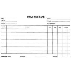 ZIONS DAILY TIME CARD NO.DTC DTC 125x205mm (Pack of 250)