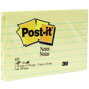 POST-IT 635 NOTES ORIGINAL Lined 100Shts 76x127mm Yellow Pack of 12