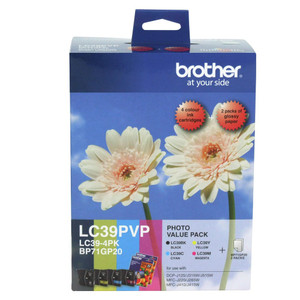 BROTHER LC-39 ORIGINAL PHOTO VALUE PK BK,C,M,Y & 4X6 PHOTO PAPER 40SH