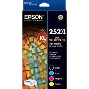 EPSON 252XL ORIGINAL 4 INK HIGH YIELD VALUE PACK Suits Epson Workforce 3620 / 3640 / 7610 / 7620