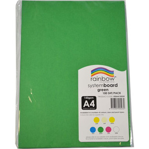 RAINBOW SYSTEM BOARD 150GSM A4 Green Pack of 100