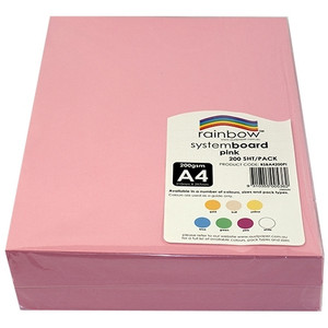 RAINBOW SYSTEM BOARD 200GSM A4 Pink Pack of 200