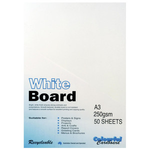 COLOURFUL CARDBOARD WHITE PASTEBOARD A3 250gsm - 4 sheet