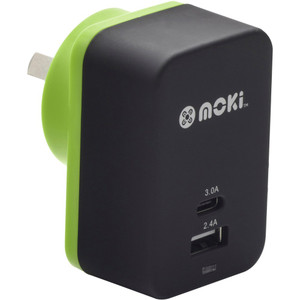 Moki Wall Charger Plus (Type-C + USB) 3.0 RapidCharge Black