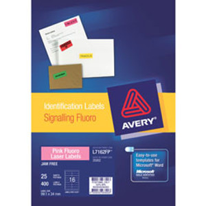 AVERY L7162FP LASER LABELS 16/Sht 99.1x34mm Fluoro Pink, Pk400