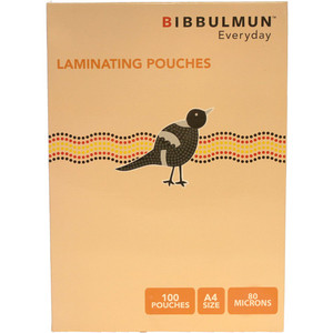 BIBBULMUN LAMINATING POUCHES A4 80 Micron Pack of 100