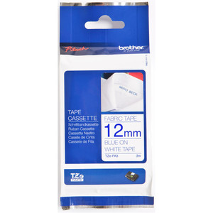 BROTHER TZE-FA3 PTOUCH TAPE 12mm x 3mtr Blue On White Fabric