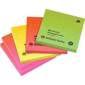 MARBIG BRILLIANT NOTES 75x75mm Assorted Pk5