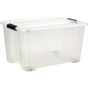 HENLEDAR STORAGE BOX Transparent Lid & Body 52L Black Handle & Wheels