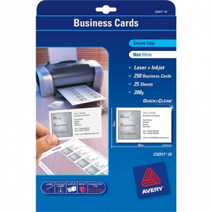 AVERY QUICK & CLEAN BUSINESS CARDS C32011-25 10 P/Sht Black & White Laser & Inkjet 200gsm (Pack of 250)