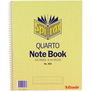 SPIRAX 593 NOTEBOOK QUARTO 252x200mm 8mm ruled side opening 120 page