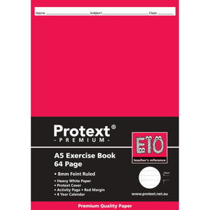 PROTEXT PP COVER 70GSM A5 EXERCISE BOOK RULED 8MM 64PG + MARGIN E10 210MM X 148MM