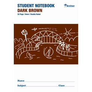 WRITER BOARD COVER STUDENT NOTE BOOK DARK BROWN 32 PAGE DOUBLE RULED 6MM
