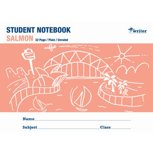 WRITER BOARD COVER STUDENT NOTE BOOK SALMON 32 PAGE PLAIN **