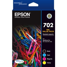 EPSON 702 CMYK INK PACK Suits EPSON WORKFORCE PRO WF 3720 / 3725 (Pack of 4)