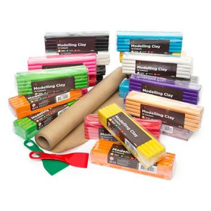 EC MODELLING CLAY SCHOOL KIT 24 X 500GM ASST COLOURS (EVEMCKIT) + 1 X Brown Kraft Roll 375mx10mx60gsm