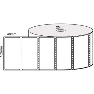102MM X 48MM WHITE THERMAL TRANSFER PERFORATED LABELS PERMANENT ADHESIVE 25mm core, (1000/roll)