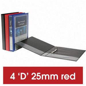A4 4D 25MM RED O/LAY BINDERS 5404003