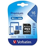 VERBATIM MICRO SDHC 16GB CLASS 10 WITH ADAPTER