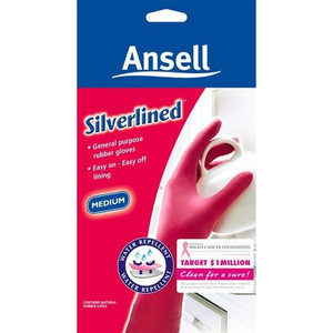 ANSELL RUBBER MEDIUM PINK SILVERLINED GLOVE