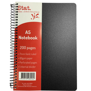 STAT NOTEBOOK A5 8MM RULED 60Gsm Black Pp Cover 200 Pages