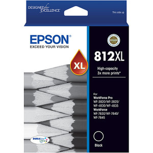 EPSON 812XL BLACK INK CARTRIDGE 1100 PAGE YIELD (EPSON WF3820, EPSON WF3825, EPSON WF4830, EPSON WF4835, EPSON WF7830, EPSON WF7840, EPSON WF7845)