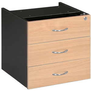 FIXED PEDESTAL 3 DRAWERS 464(W) x 400(D) x 450(H)mm BEECH / CHARCOAL