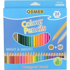 Osmer Hexagon 24 Colour Pencils Wood Case High Quality Bright and Smooth (Pack of 24)