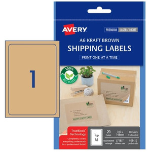 Avery L7185 Kraft Brown Shipping Labels A6 105 x 148 mm Laser Inkjet Permanent 20 Labels / 20 Sheets