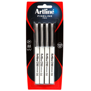 ARTLINE 210 FINELINER PEN 0.6MM BLACK PK4