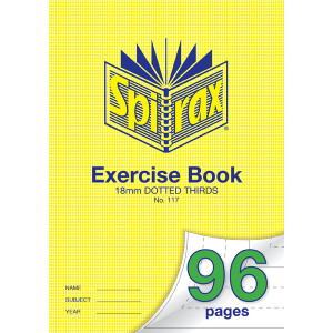 SPIRAX 117 EXERCISE BOOK A4 96PG 18MM DOTTED THIRDS 70gsm