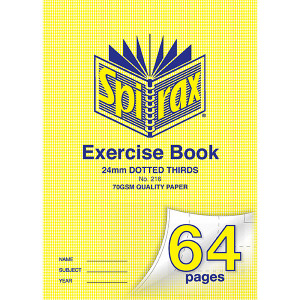 SPIRAX 216 EXERCISE BOOK A4 24MM DOTTED THIRDS 64PG 70gsm