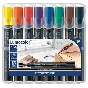 Staedtler 352 Lumocolor Permanent Marker 2.0mm Bullet Tip, Wallet of 8 Assorted Colours