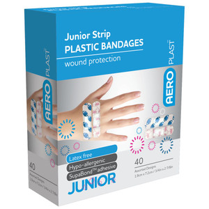 AEROPLAST Plastic Junior Strip 7.2 x 1.9cm, Box of 40