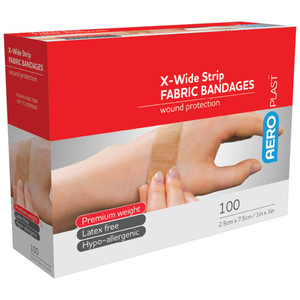 Aeroplast Premium Fabric Bandages Extra Wide Strip 7.5 x 2.5cm Box of 100