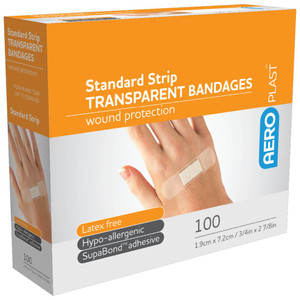 AEROPLAST Transparent Standard Strip 7.2 x 1.9cm, Box of 100