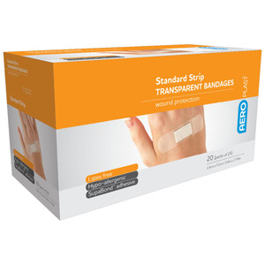 AEROPLAST Transparent Standard Strip 7.2 x 1.9cm, Pack of 25