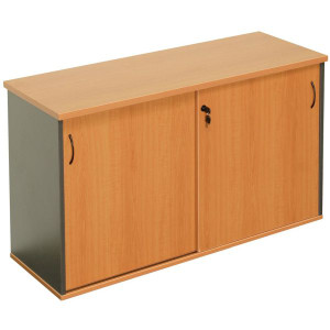 SLIDING DOOR CREDENZA LOCKABLE 1500(W) X 450(D) X 730(H)MM CHERRY / IRONSTONE
