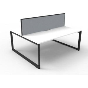 Deluxe Loop Workstation 2 Person With Screen 1200Wx750D White Top Black Double Frame