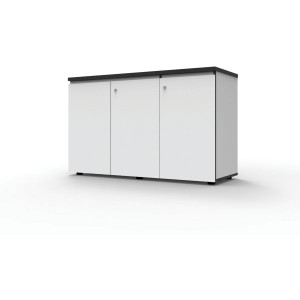 Deluxe Infinity Swing 3 Door Cupboard 730Hx1500Wx450mmD Natural White with Black Edge