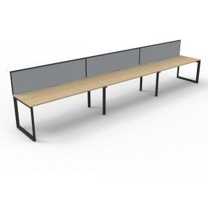 Deluxe Loop Workstation 3 Person With Screen 1200Wx750D Oak Top Black Single Frame